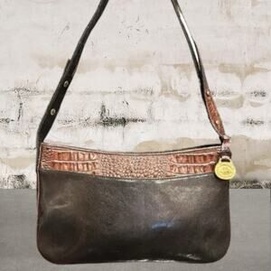 Brahmin Crocc Embossed Leather Shoulder Bag